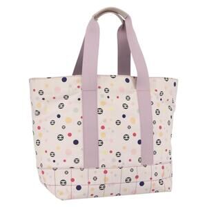 CHANEL Choco Bar Tote Bag Canvas Pink Gold CC Auth 161158